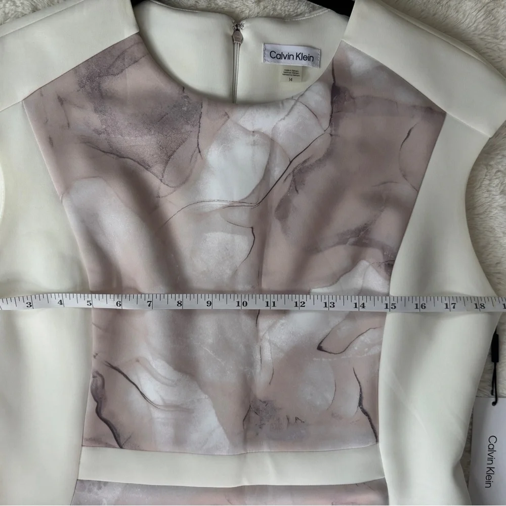 NWT Calvin Klein Marble Print Midi Dress - Cream and Gray - Picture 8 of 10